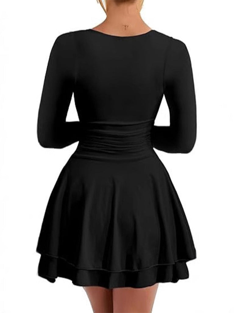 Abito aderente con scollo quadrato e maniche lunghe anni '80