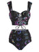 Set Bikini stampa neon nebula gotico nero anni '80