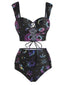 Set Bikini stampa neon nebula gotico nero anni '80