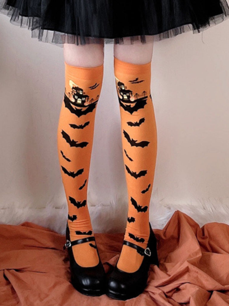 Calze sopra il ginocchio a pipistrello arancione Halloween