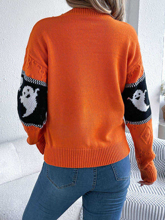 Maglione in maglia con fantasma Halloween arancione anni '40