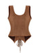 Gilet corsetto in pelle scamosciata con lacci marrone anni '50