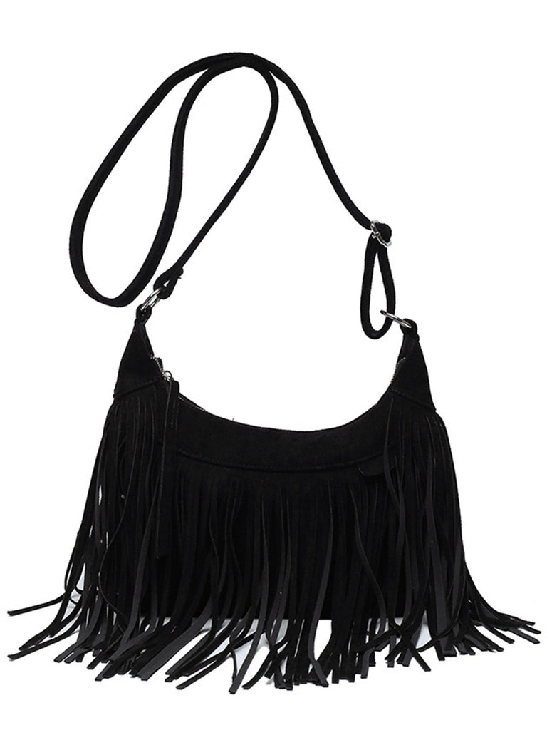 Borsa boho con frange a tracolla in pelle scamosciata