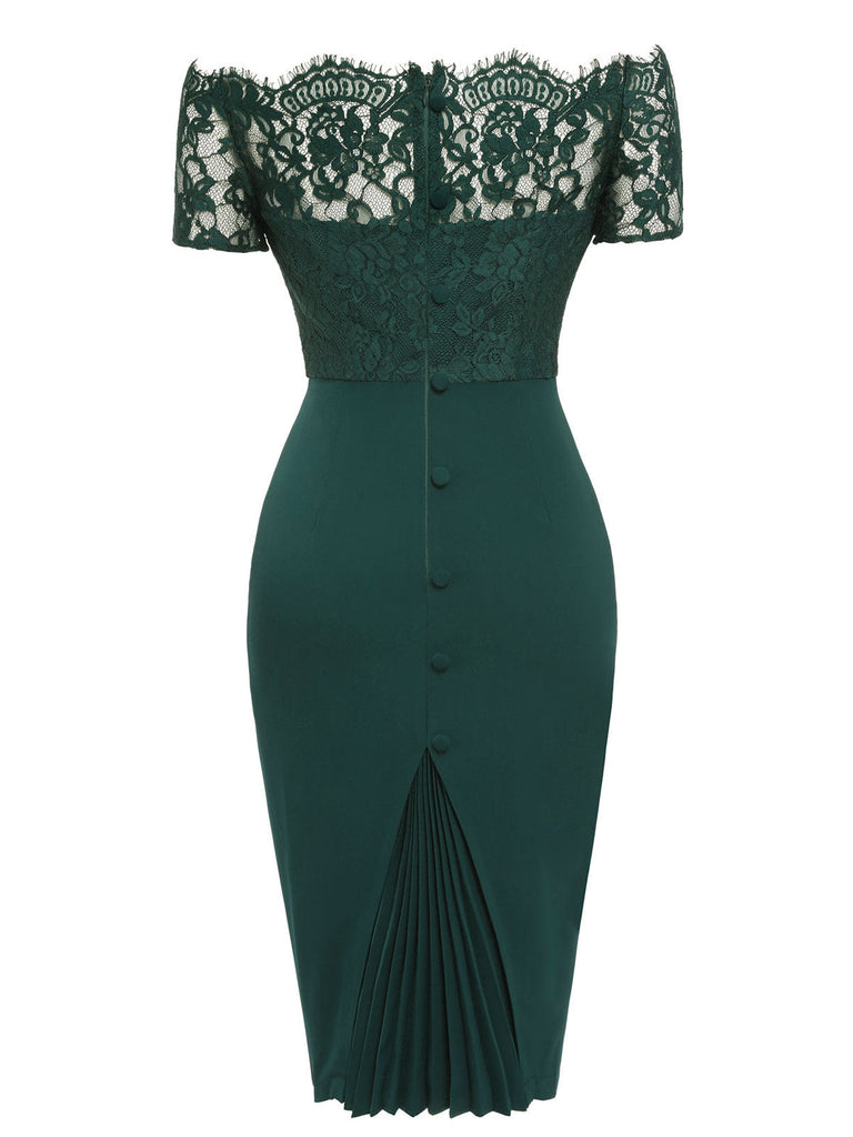 Abito in pizzo spalle scoperte verde scuro anni '60
