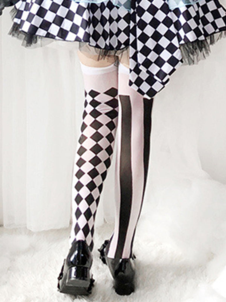 Calze a righe con diamanti stile clown gotico