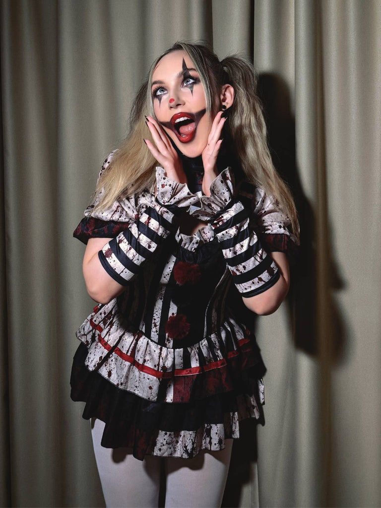 Set Costume da Clown a Balze Anni '60 con Effetto Sangue per Halloween
