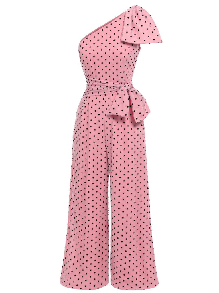Tuta lunga monospalla a pois rosa anni '30