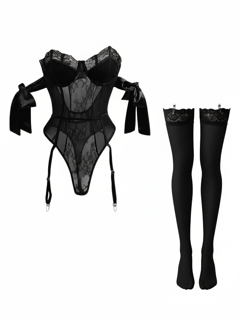 [Prevendita] Completo pigiama con body e papillon e calze anni '80