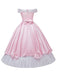 Abito da principessa con fiocco in raso spalle scoperte rosa anni '50