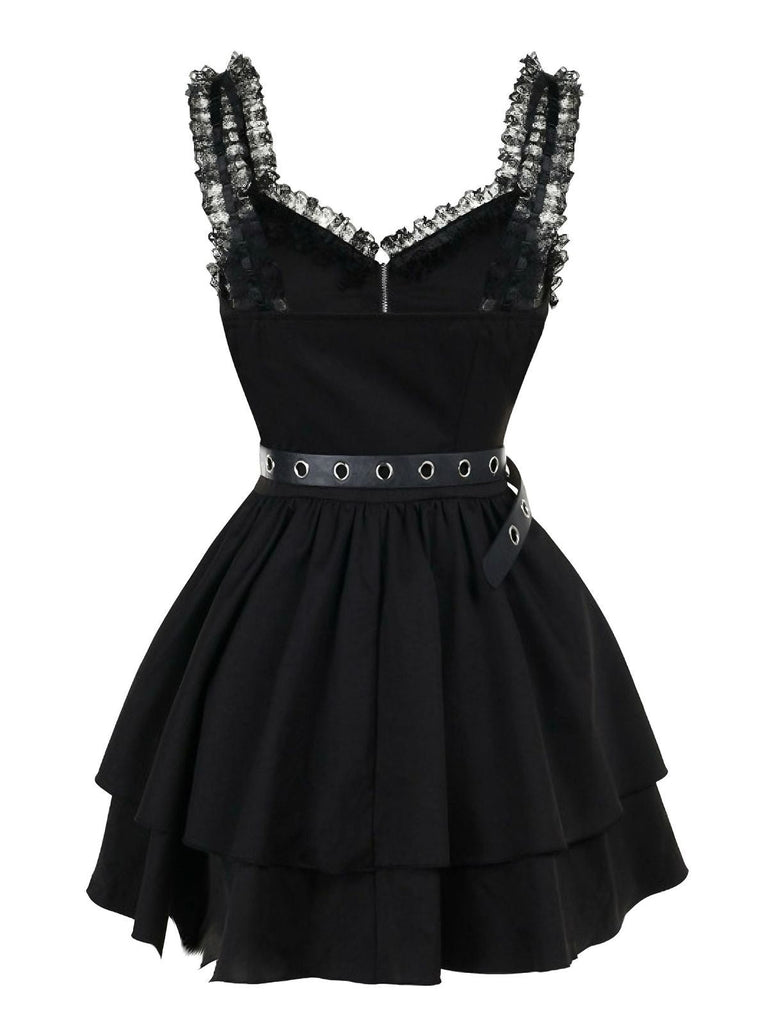 Abito punk metal patchwork con cintura nero anni '80