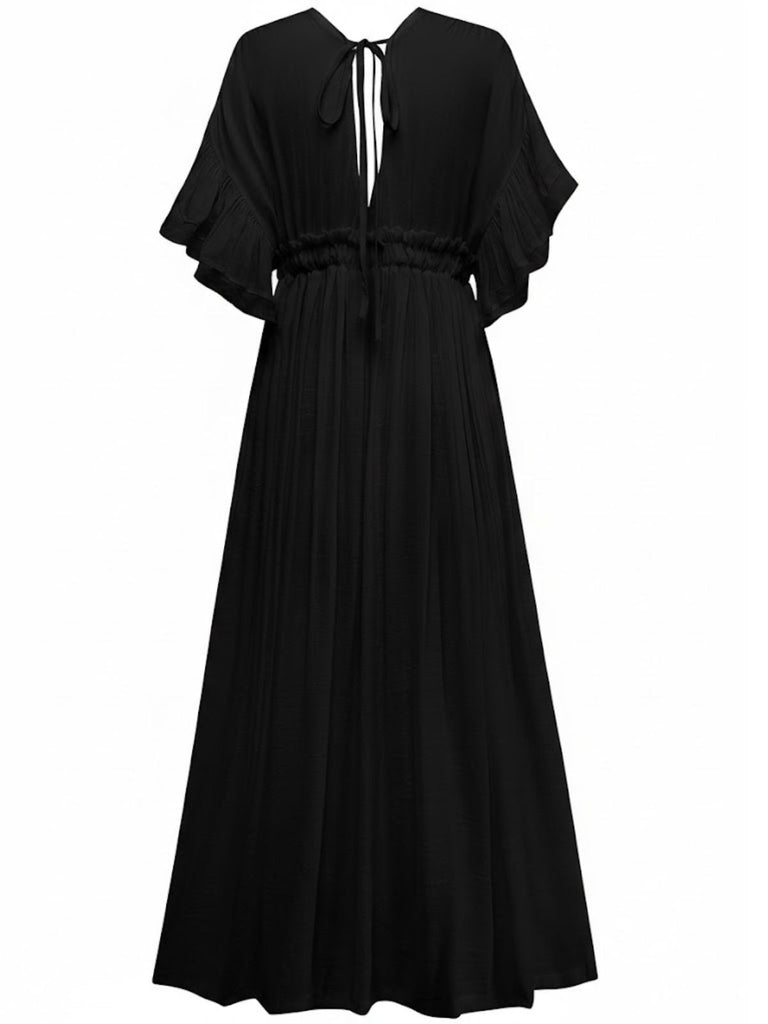 Copricostume da spiaggia in rayon slub con scollo a V anni '30