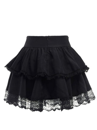 Gonna a strati gotico in pizzo con croce a catena nero anni '80