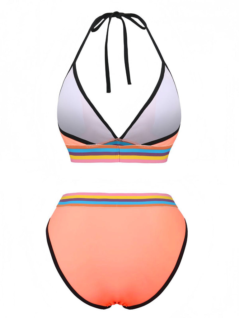 Bikini rosa anni '40 a righe arcobaleno