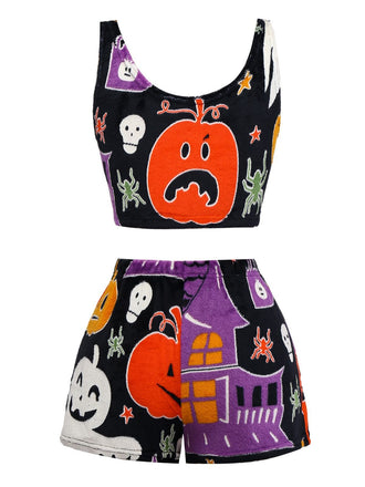 Pigiama in flanella con fantasma luminoso Halloween nero anni '70