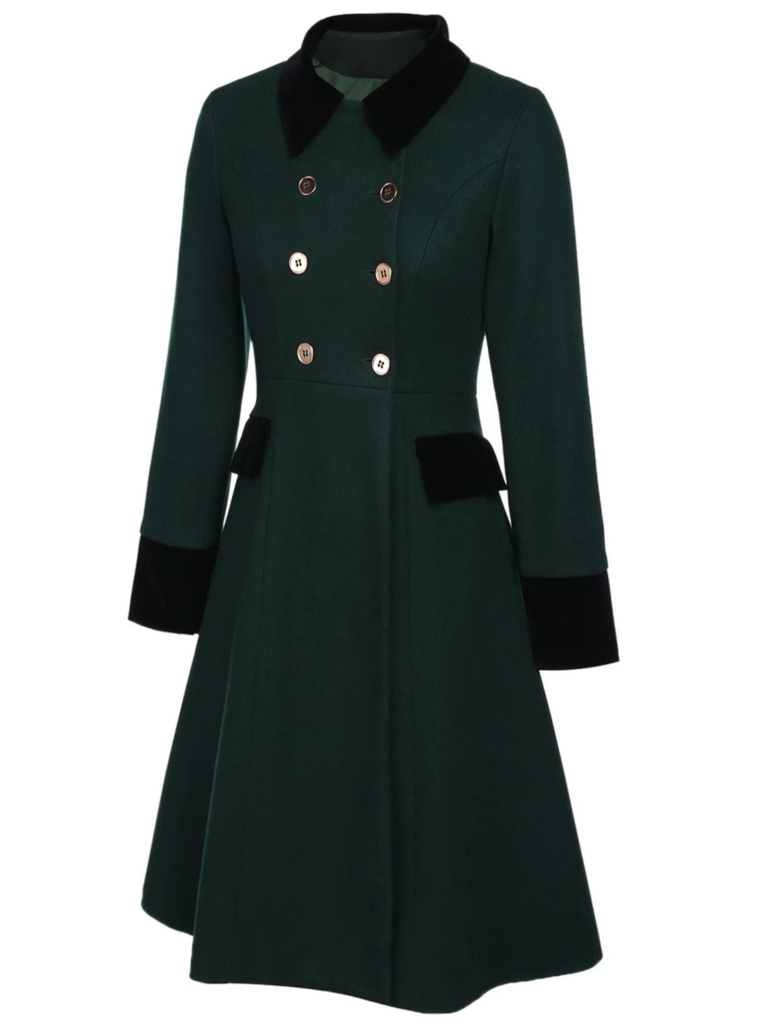 Cappotto con bottoni verde scuro anni '40