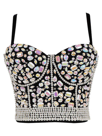 Top corsetto perle di strass  con spalline sottili anni '70