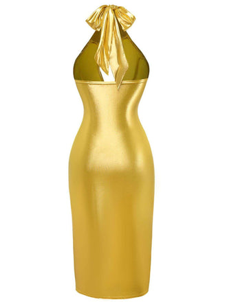 Abito aderente con scollo all'americana metallizzato anni '60