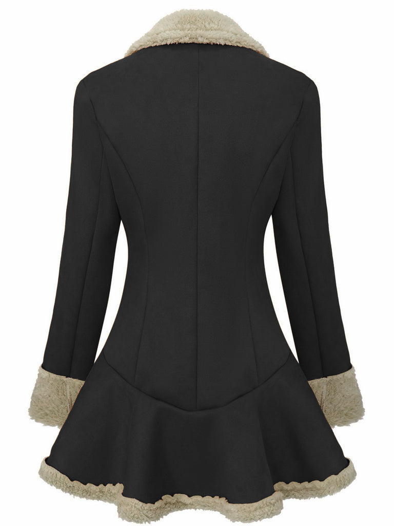 Giacca in pelle scamosciata con risvolto e orlo svasato nero anni '70