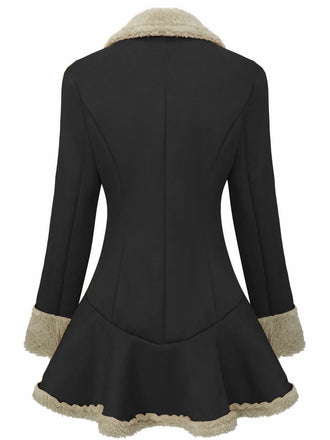 Giacca in pelle scamosciata con risvolto e orlo svasato nero anni '70