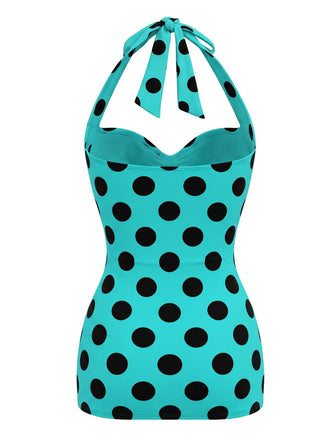 [Prevendita] Costumi intero a pois plissettato scollo all'americana verde anni '50