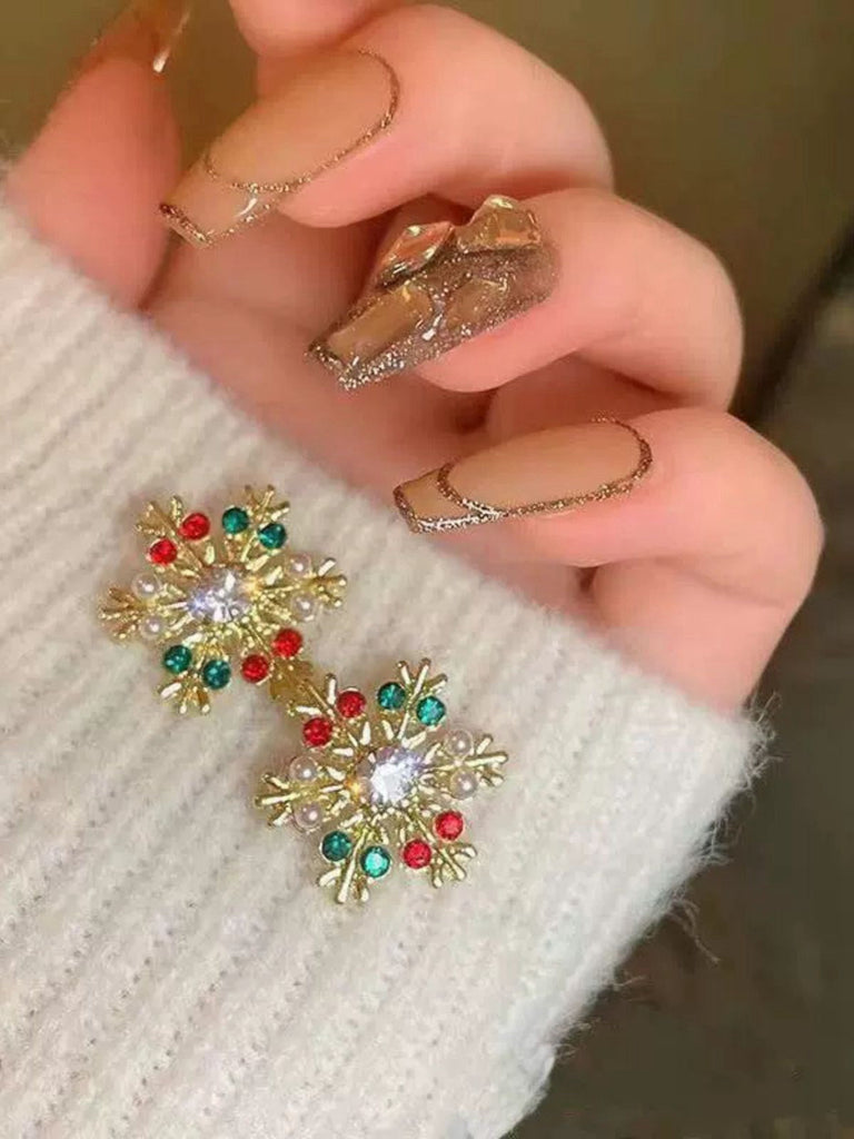 Orecchini vintage con strass e fiocco di neve natalizio