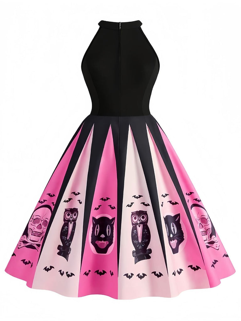 [Prevendita] Abito a ruota con stampa spettrale Halloween nero anni '50