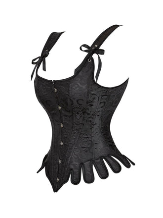 Corsetto gotico in broccato jacquard nero anni '80