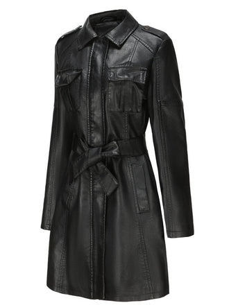 Giacca lunga in pelle con cintura e revers anni '60