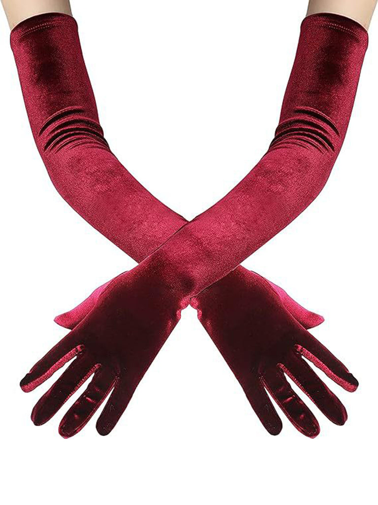 Guanti lunghi vintage in velluto da festa