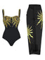 Costumi intero e copricostume con paillettes e girasole nero anni '50