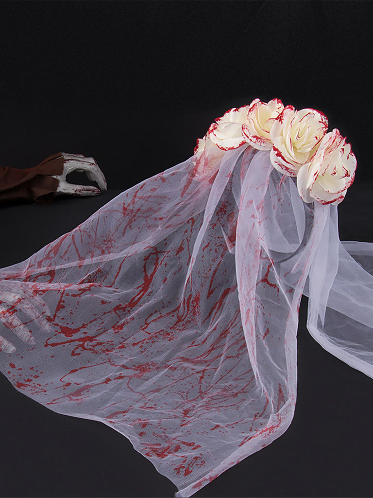 Velo in tulle per sposa fantasma con rosa di sangue