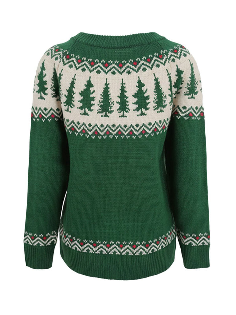 Maglione Fair Isle con albero di Natale verde anni '80