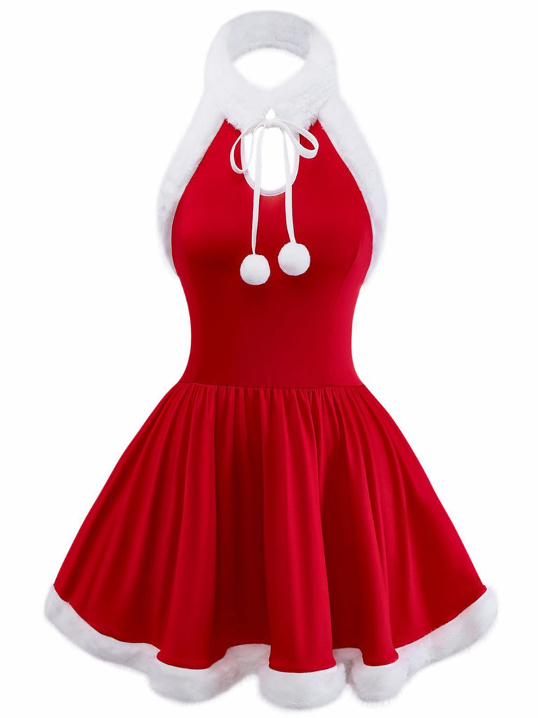 Pigiama natalizio in peluche con orlo grezzo rosso anni '50