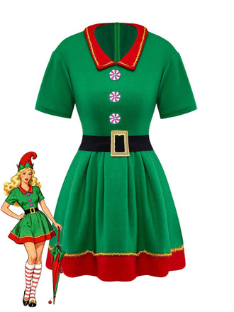 Costume da elfo di Natale per cosplay verde anni '60