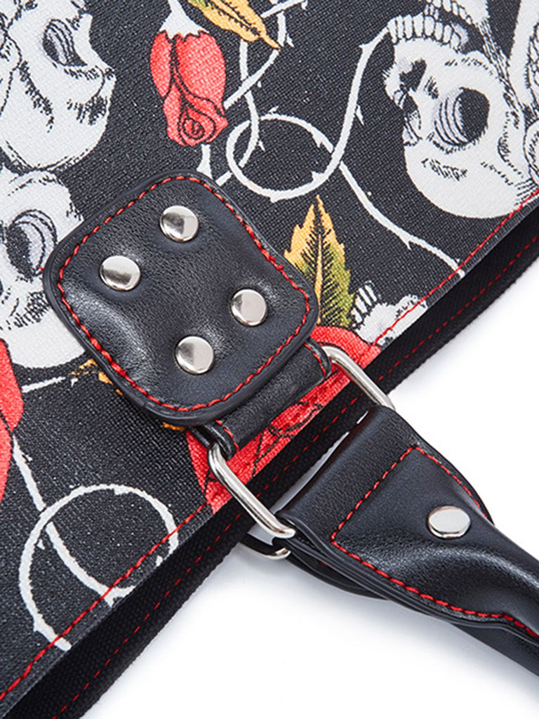Borsa a mano punk con stampa teschio e rosa