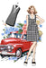Abito a tubino plaid a quadretti in acetato nero anni '60
