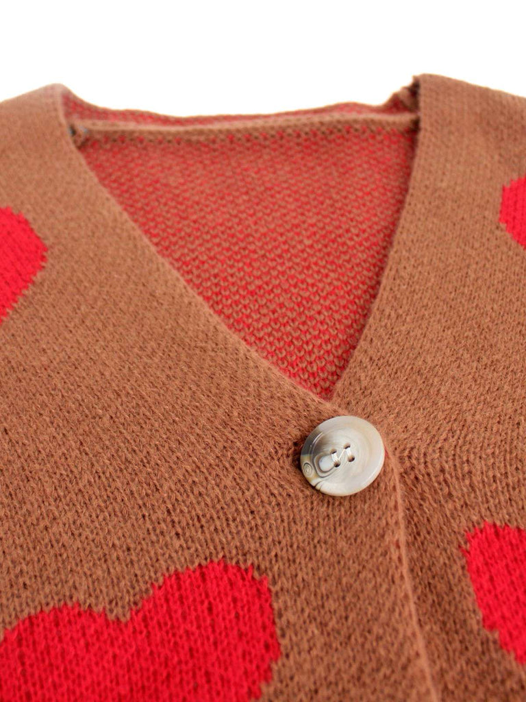 Cardigan in maglia con stampa a cuore per San Valentino anni '50