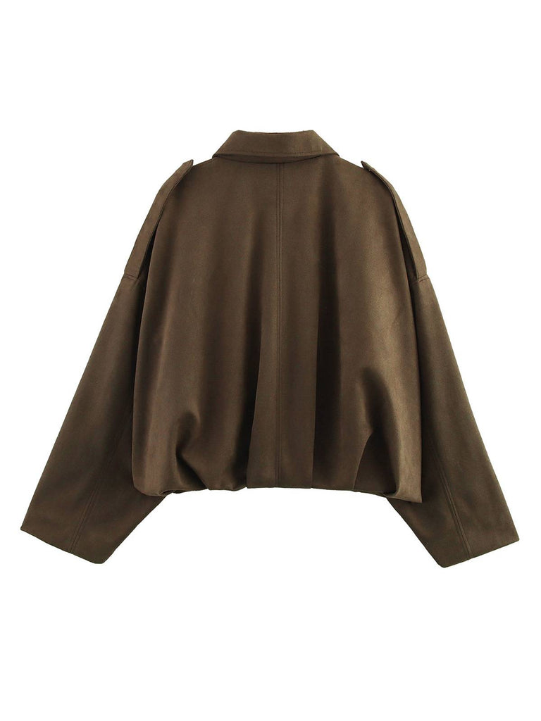 Giacca oversize in pelle scamosciata con risvolto anni '80