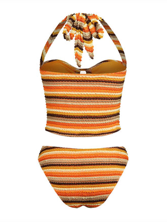 Costumi a righe in maglia scollo all'americana arancione anni '80