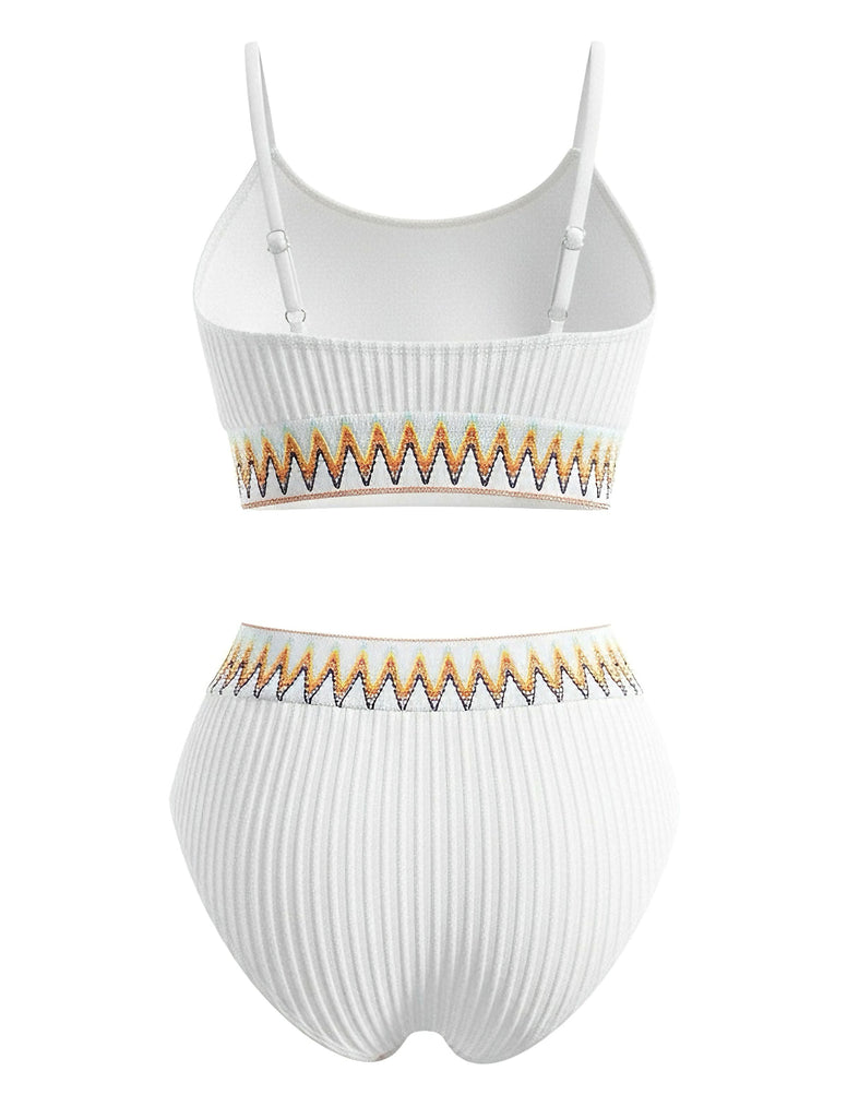 Bikini a coste con vita alta e motivo a zigzag anni '50