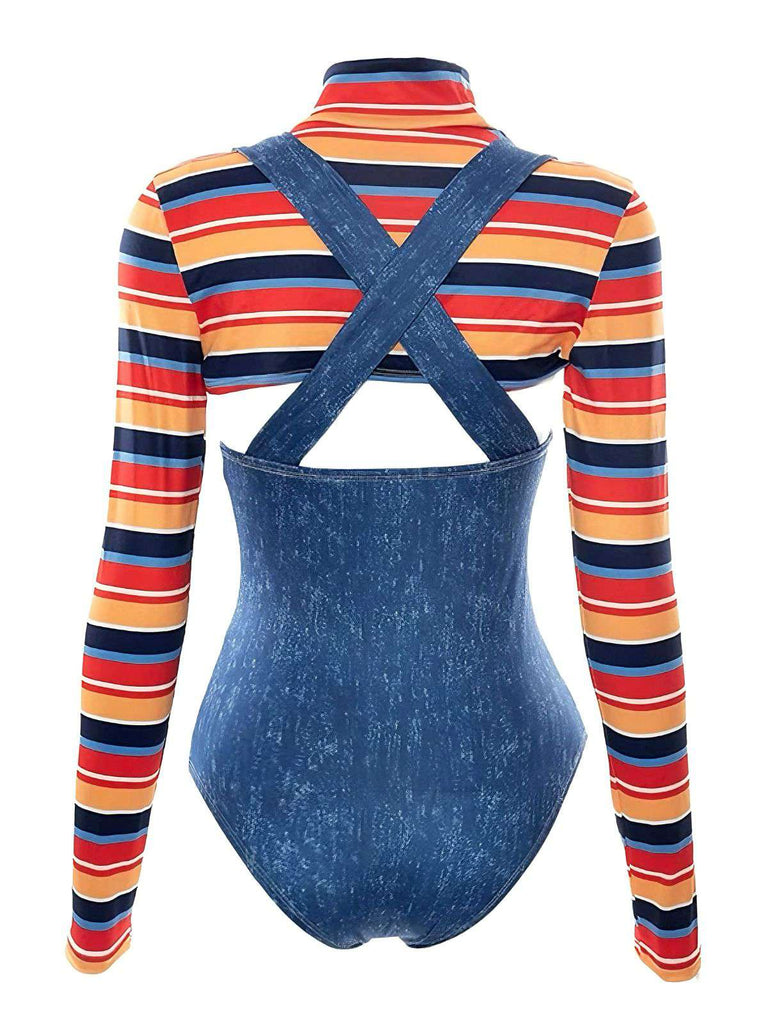 Collant a righe per Halloween multicolore anni '70