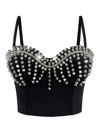 Corsetto punk con rivetti metallici in raso rock anni '80