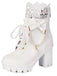 Stivali con tacco grosso e fiocco di perline e pizzo