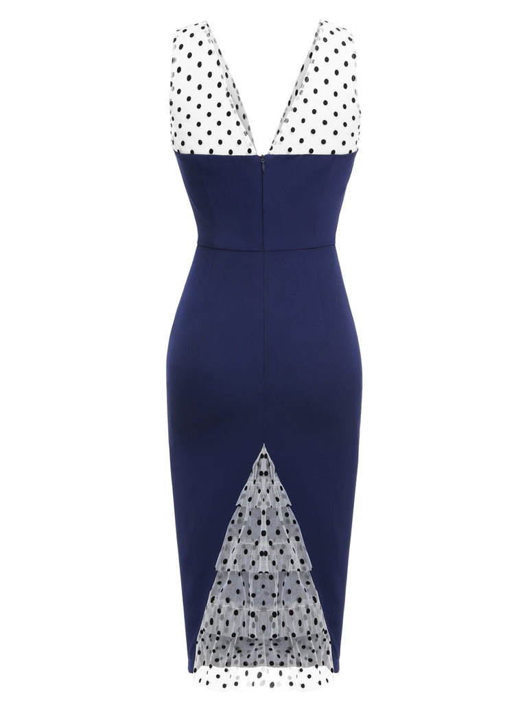 Abito a tubino pois patchwork blu scuro anni '60