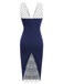 Abito a tubino pois patchwork blu scuro anni '60