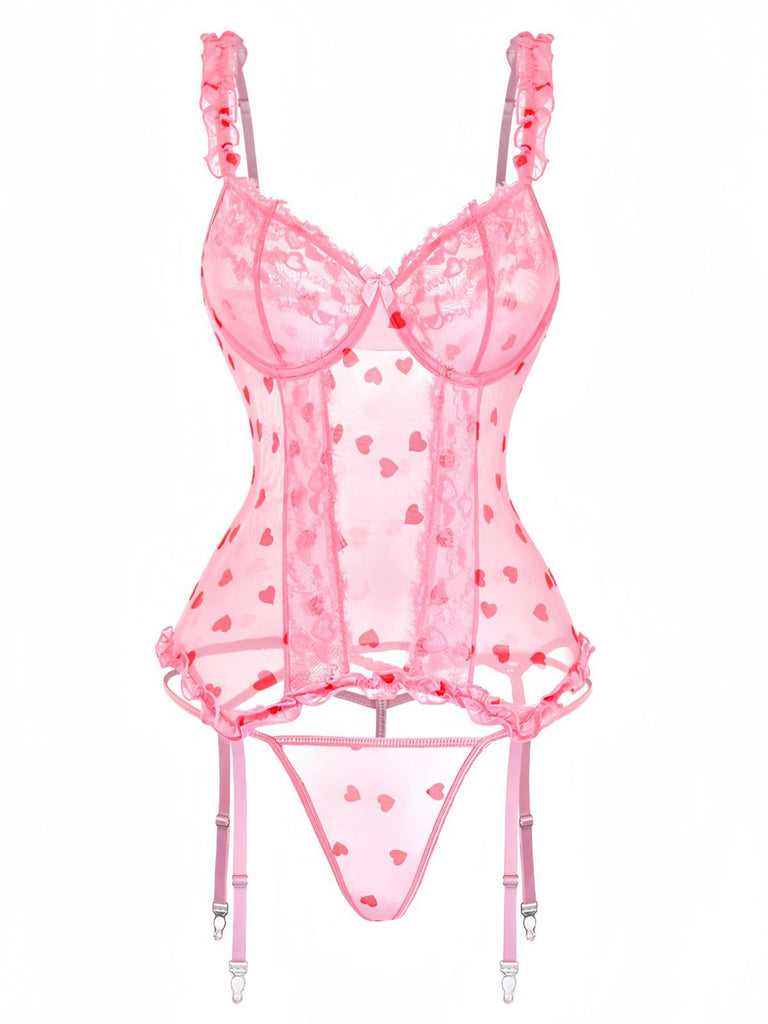 Camicia da notte con pizzo a cuore trasparente anni '80