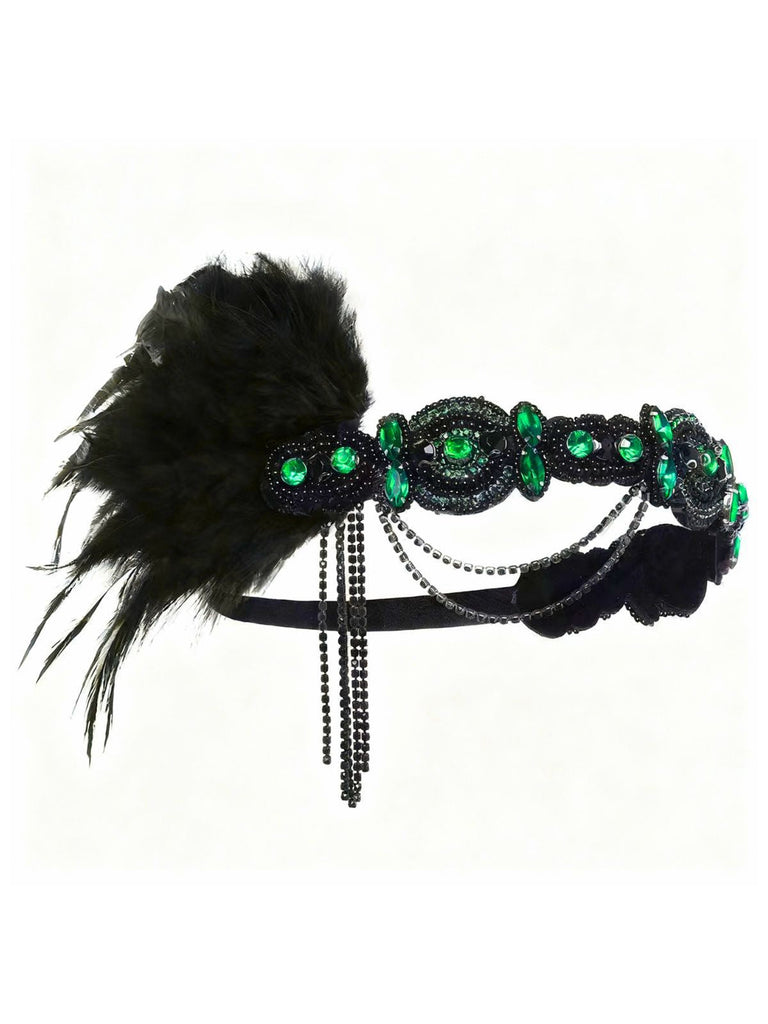 Cerchietto flapper con piume e cristalli Gatsby anni '20