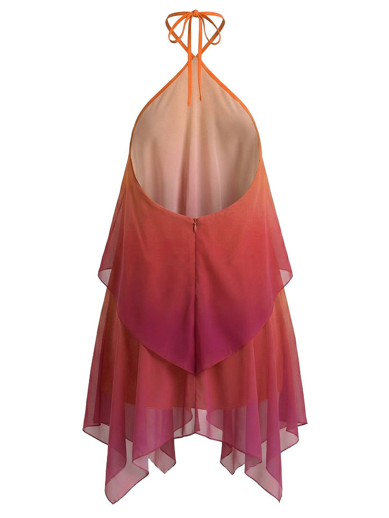 Mini abito arancione sfumatura anni '60 in chiffon con scollo all'americana