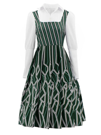 Abito Wicked a righe irregolari patchwork verde anni '60