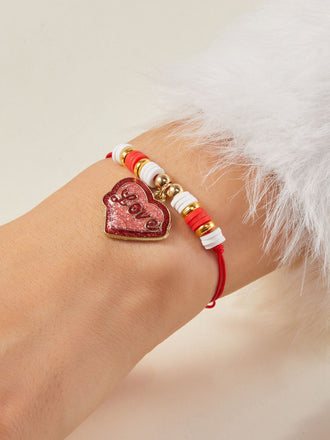 Bracciale regolabile intrecciato a forma di cuore per San Valentino